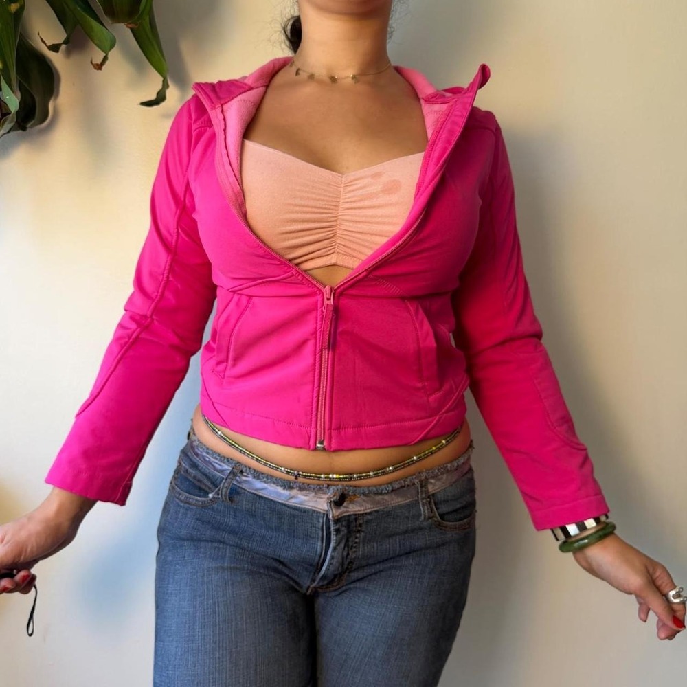 SO Hot Pink Y2K Athleisure Fleece Zip Up Hoodie Jacket Womens Small Medium